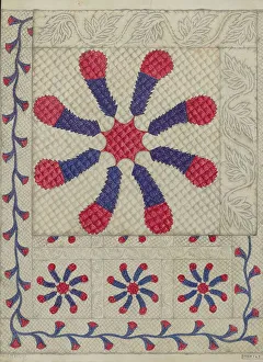 Maud M Holme Prints: Pieced and Quilted Coverlet, c. 1937. Creator: Maud M. Holme