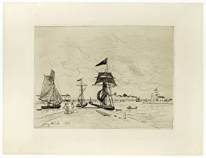 Johann B Jongkind Prints: Pier at the Port of Honfleur, 1865. Creator: Johan Barthold Jongkind