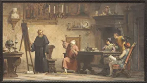 Sansepolcro Prints: Piero della Francesca dictates the geometry rules to Luca Pacioli. Creator: Tricca