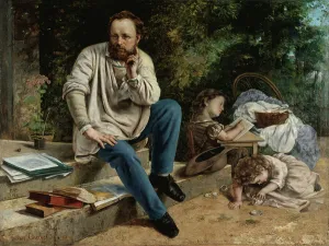 Courbet Gustave Prints: Pierre-Joseph Proudhon et ses enfants en 1853, 1865. Creator: Gustave Courbet