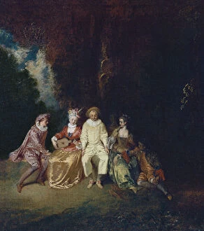 Wit Cracker Gallery: Pierrot Content, ca 1712. Artist: Watteau, Jean Antoine (1684-1721)