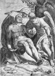 Agostino Carracci Collection: Pieta; Christ supported by the Virgin and an angel at the right, 1582