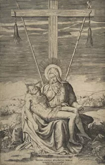 Sadness Gallery: Pieta under the Cross of Golgatha, 1547. Creator: Giulio Bonasone