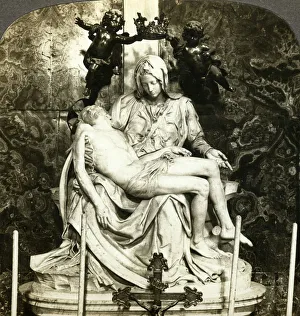 Cradling Prints: Pieta by Michelangelo, St Peters Basilica, Rome, Italy. Artist: Underwood & Underwood