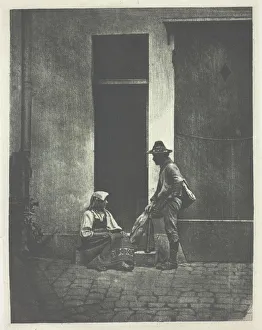 Charles Nègre Collection: Pifferaro debout et paysanne Italienne assise, ...21 Quai Bourbon, c. 1855, printed 1982