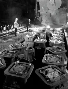 Steelworker Prints: Pig casting at the Park Gate Iron & Steel Co, Rotherham, South Yorkshire, 1964