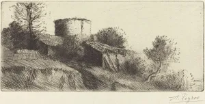 Sloping Prints: Pigeon Tower (La tour aux pigeons). Creator: Alphonse Legros