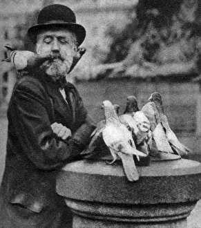 Pigeons of St Pauls with a vagrant, London, 1926-1927. Artist: McLeish