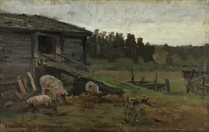 Gerhard Morgenstjerne Munthe Prints: Pigs at the Barn Bridge, 1876. Creator: Gerhard Munthe