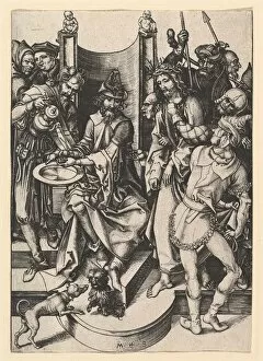 Trial Gallery: Pilate Washing His Hands, ca. 1435-1491. Creator: Martin Schongauer