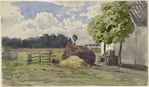 Julius Jacobus Van De Sande Bakhuzen Prints: Pile of wood in a pasture at a farm