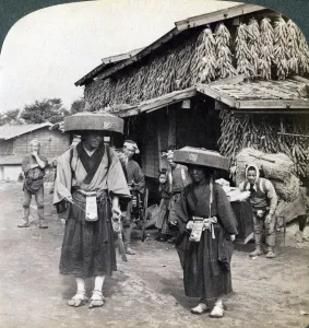 Pilgrim beggars beating little gongs, near Lake Kawaguchi, Japan, 1904. Artist: Underwood & Underwood Pilgrim beggars beating little gongs, near Lake Kawaguchi, Japan, 1904. Artist: Underwood & Underwood