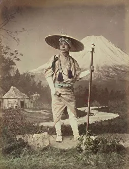 Fuji Prints: Pilgrim Going Up Fujiyama, 1870s-1890s. Creator: Kusakabe Kimbei