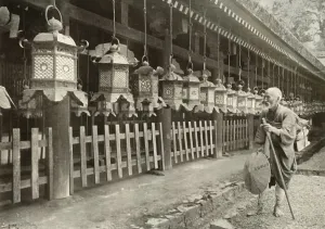 In A Row Prints: On a Pilgrimage to Nara, 1910. Creator: Herbert Ponting