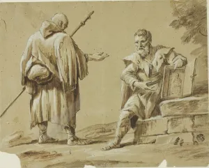 Pilgrims Prints: Two Pilgrims with Portable Shrine, n. d. Creator: Tiberius Dominikus Wocher