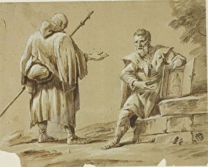 Prints And Drawings Collection: Two Pilgrims with Portable Shrine, n. d. Creator: Tiberius Dominikus Wocher