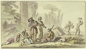 Pilgrimage Prints: Pilgrims resting near ruins, 18th century. Creator: Jean-Baptiste Lallemand