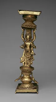 Tibetan Collection: Pillar Support of an Addorsed Female Bodhisattva and an Offering Goddess, 15th century