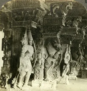 Madurai Prints: Pillars of a Hindu temple, Madurai, India, c1900s(?). Artist: Underwood & Underwood