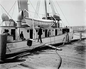 Lifeboat Prints: Last pilot going aboard Str. New York, between 1900 and 1905. Creator: Unknown