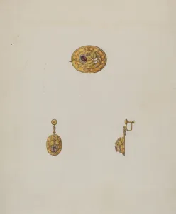 Inlay Gallery: Pin and Earring Set, c. 1936. Creator: Bertha Semple