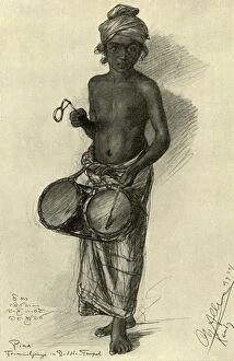 Buddhism Collection: Pina - drummer boy in a Buddhist temple, Kandy, Ceylon, 1898. Creator: Christian Wilhelm Allers