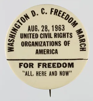 Freedom Collection: Pinback button for the 1963 Freedom March, 1963. Creator: Unknown