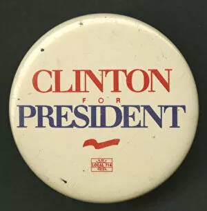 Pinback button for Clinton presidential campaign, 1992-1996. Creator: Unknown