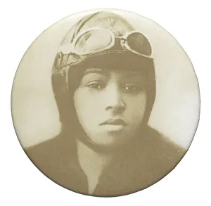 Pinback button featuring a portrait of Bessie Coleman, mid to late 20th century Pinback button featuring a portrait of Bessie Coleman, mid to late 20th century