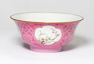 Overglaze Prints: Pink-Ground Famille-Rose Bowl, Qing dynasty (1644-1911). Creator: Unknown