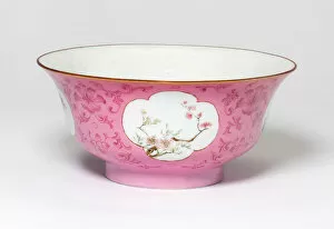 Pink-Ground Famille-Rose Bowl, Qing dynasty (1644-1911). Creator: Unknown
