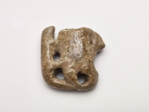 Woodlands Prints: Pipe bowl with human face (outward-directed) and otter figure, 500-1500. Creator: Unknown