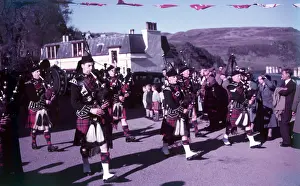 Parade Prints: Pipers sounding The Retreat, Portree, Isle of Skye, Scotland, c1955