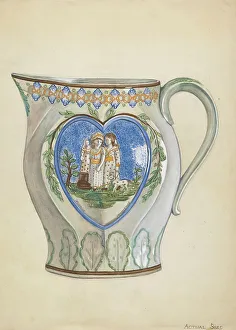 Heart Motif Prints: Pitcher, c. 1936. Creator: Barnes