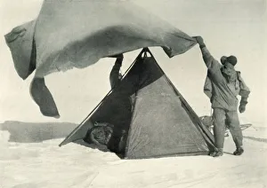 Edward Adrian Prints: Pitching the Double Tent on the Summit, c1911, (1913). Artist: Henry Bowers