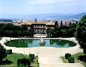 Firenze Prints: Pitti Palace, built according to plans by Brunelleschi with the city of Florence