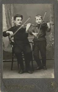 Irkutsk Prints: P.L. Stolyarov and V.P. Karetnikov playing violins