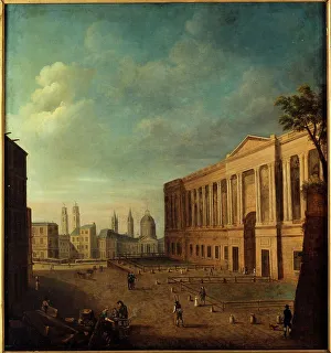 1st Arrondissement Prints: Place du Louvre and colonnade, around 1810. Creator: Unknown