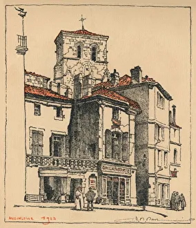Poitou Charentes Prints: The Place du Murier, with the tower of the Church of St Andre
