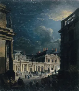 Demachy Pierre Antoine Prints: Place du Palais-Royal, in moonlight, c1765. Creator: Pierre-Antoine Demachy