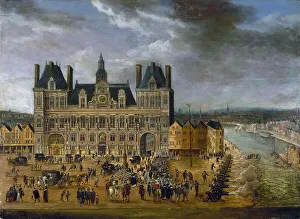 Place De La Greve Prints: Place de Greve and Hotel de Ville, during a public holiday, around 1640. Creator: Unknown