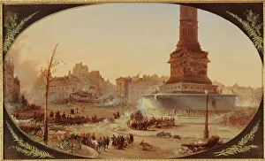 Canvasmaterial Prints: Place de la Bastille and barricade at the entrance to Faubourg Saint-Antoine