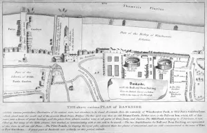 Bear Garden Gallery: Plan of Bankside, Southwark, London, c1570