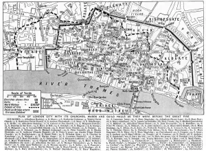 Plan of the City of London showing churches, wards and guild halls, 1926-1927