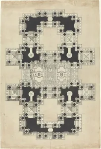 Grey Ink Prints: Plan for a Decorated Ceiling, c. 1750. Creator: Pierre Varin