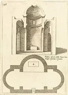 Architectural Drawing Gallery: Plan and Elevation of the Church of Saints James and John, 1619. Creator: Jacques Callot