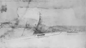 River Arno Prints: Plan of an Embankment for Diverting the Arno, c1480 (1945). Artist: Leonardo da Vinci