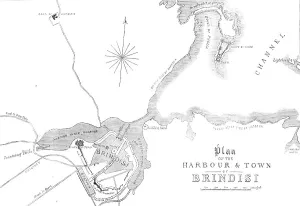 Plan of the harbour and town of Brindisi, 1869. Creator: Unknown