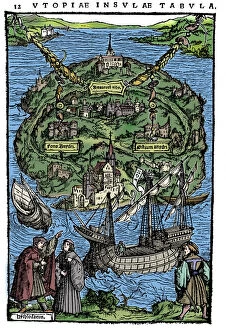 Images Dated 26th March 2017: Plan of the island of Utopia, 1518
