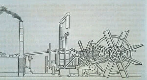 Plan and perspective of the steam engine and wheels tree of the Clermont ship, built